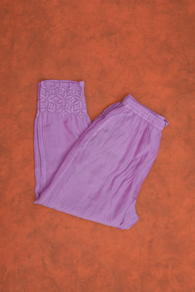 Chikankari Pure Soft Silk Cotton Pant Set-Purple