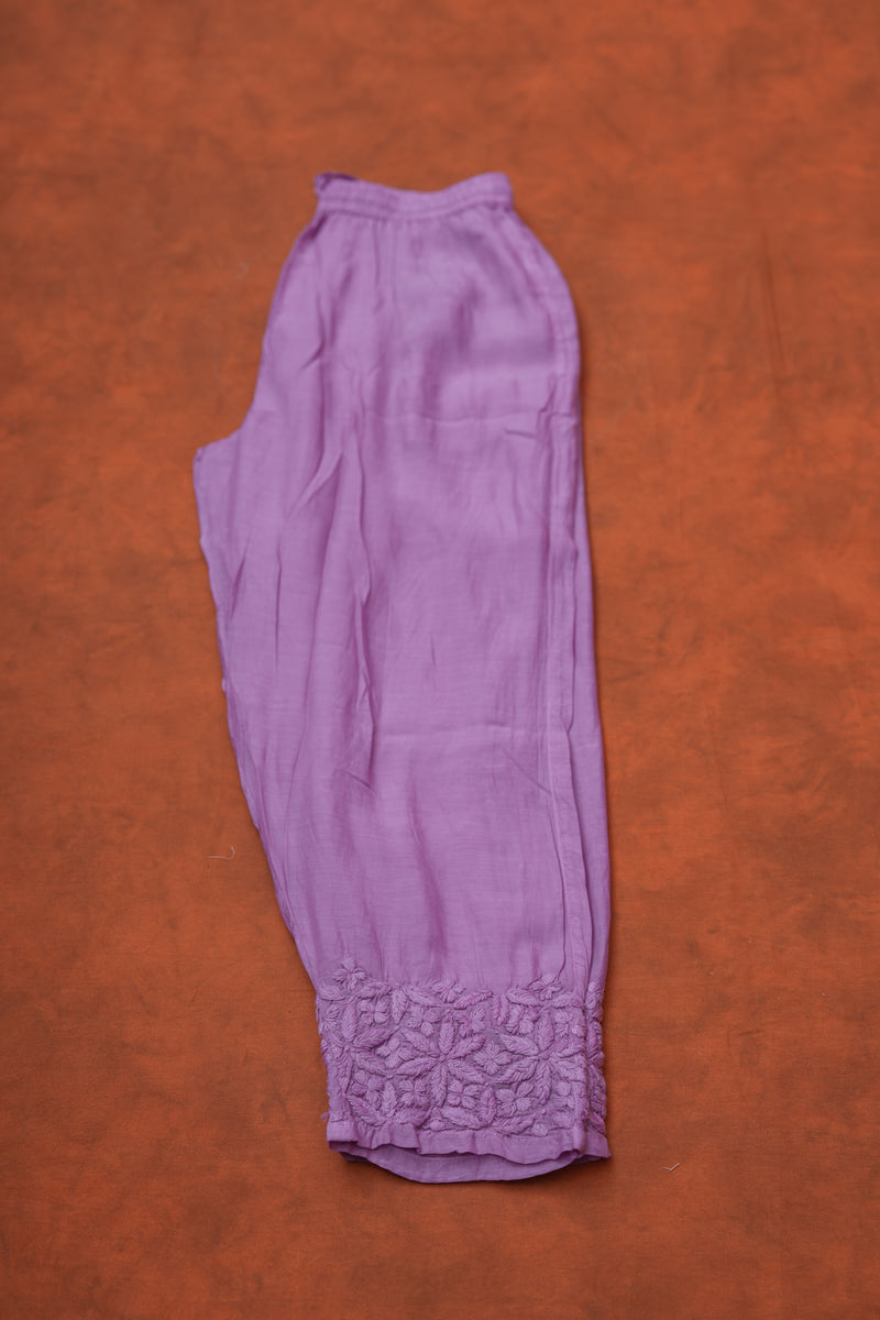 Chikankari Pure Fine Silk Cotton Pant Set-Purple