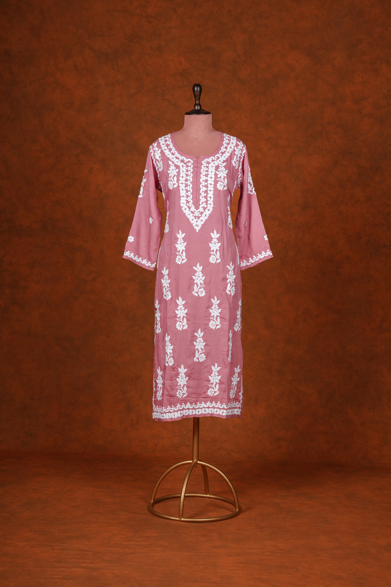 Chikankari Fine Modal Cotton Kurta - Aboli Pink