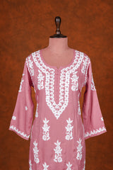Chikankari Fine Modal Cotton Kurta - Aboli Pink