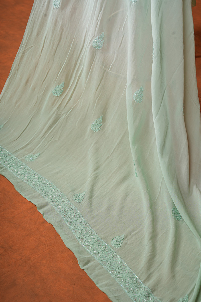 Chikankari Georgette Embroidered Suits Set Plain - Pastel Green Shaded