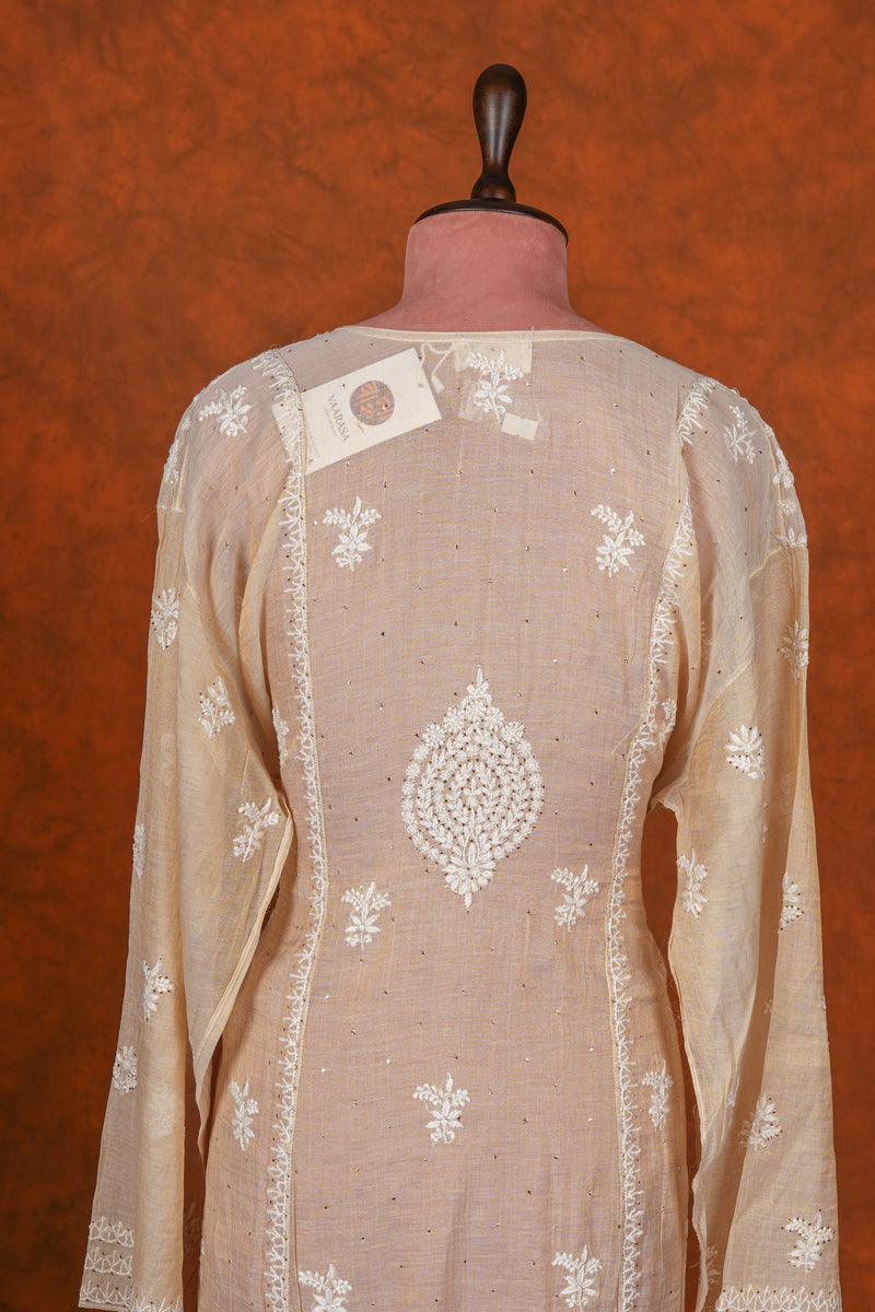 Chikankari Pure Tissue Suit Set Mukaish Badla Work