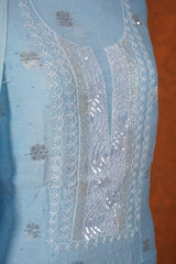Chikankari Pure Mul Mul Suits Set Plain  - Blue