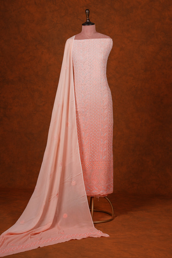 Chikankari Georgette Suits Set -Light Orange