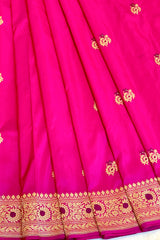 All Gold Zari Handloom Kadhua Banarasi Katan Silk Saree - Butidar - Cherry Pink