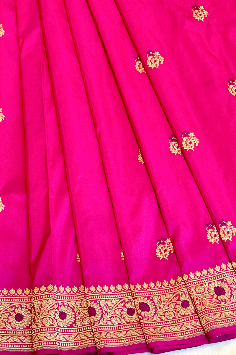 All Gold Zari Handloom Kadhua Banarasi Katan Silk Saree - Butidar - Cherry Pink