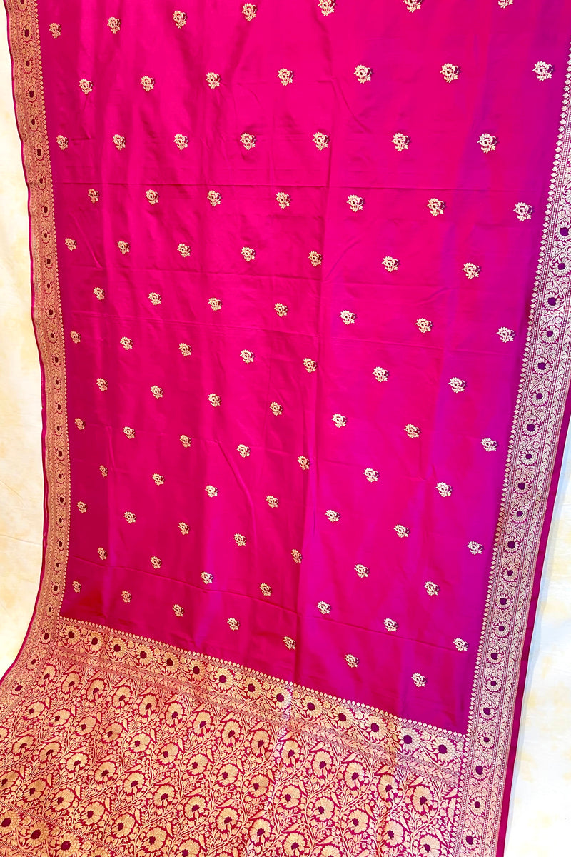 All Gold Zari Handloom Kadhua Banarasi Katan Silk Saree - Butidar - Cherry Pink