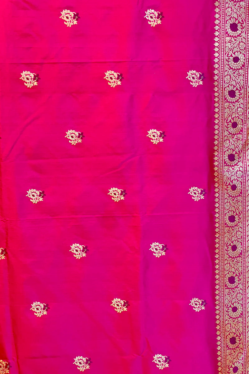 All Gold Zari Handloom Kadhua Banarasi Katan Silk Saree - Butidar - Cherry Pink
