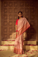 All Gold Zari Banarasi Shalu Pastel Pink  Real Zari Saree- Real gold zari