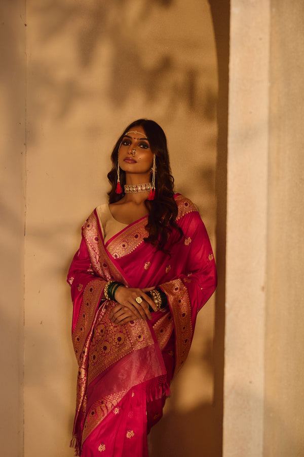 All Gold Zari Handloom Kadhua Banarasi Katan Silk Saree - Small Butidar - Chameli Buti