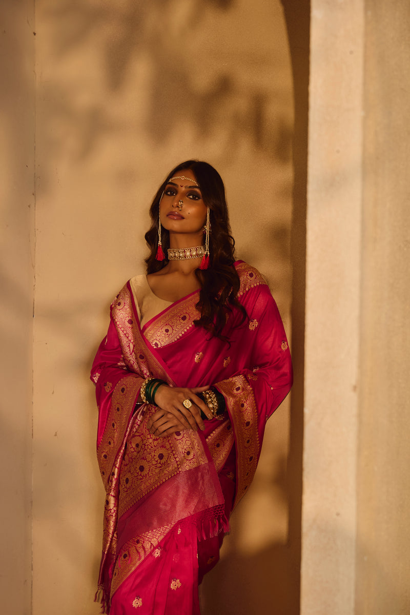 All Gold Zari Handloom Kadhua Banarasi Katan Silk Saree - Small Butidar - Chameli Buti