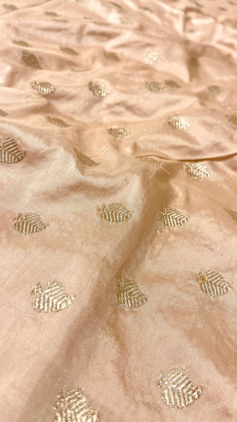 Handloom Banarasi Brocade Silk Fabric - Peach