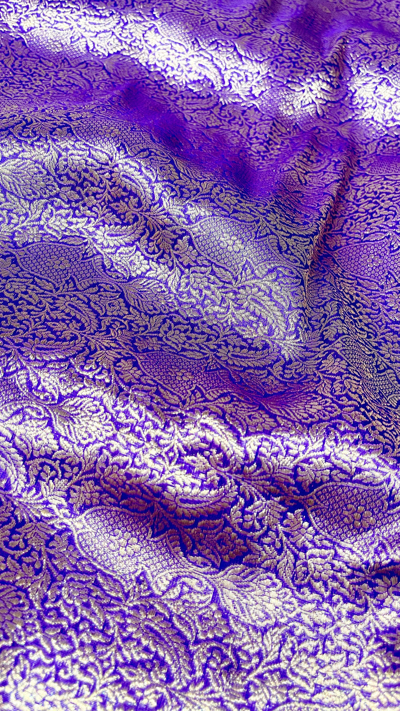 Handloom Banarasi Brocade Silk Fabric - Purple1