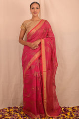 Handwoven Red Cutwork Jamdani Saree