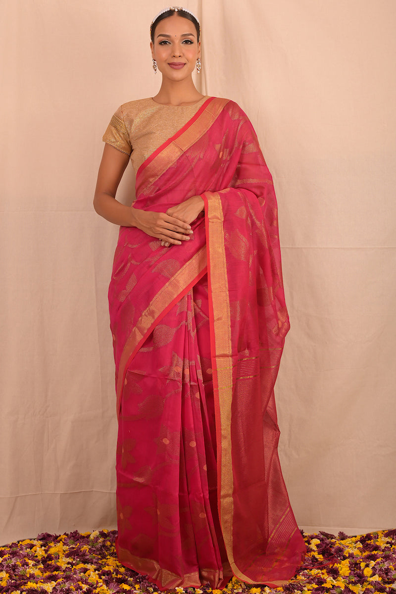 Handwoven Red Cutwork Jamdani Saree