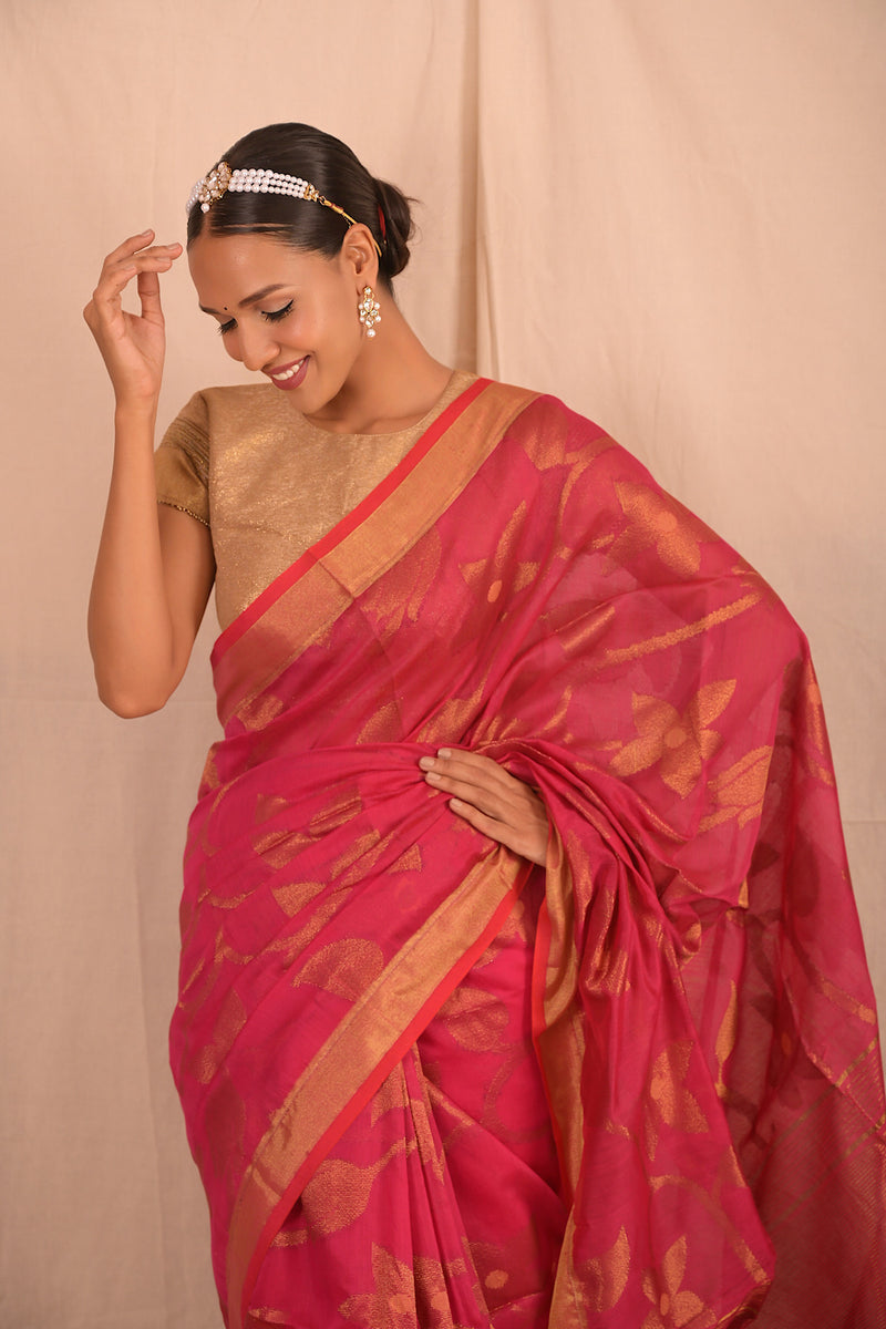 Handwoven Red Cutwork Jamdani Saree