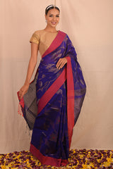 Handwoven Purple Jamdani Floral Motif Saree