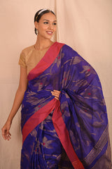 Handwoven Purple Jamdani Floral Motif Saree