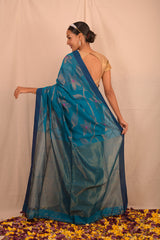 Handwoven Peacock Green Jamdani Motif Saree