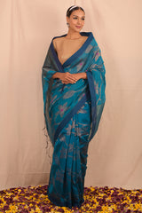 Handwoven Peacock Green Jamdani Motif Saree