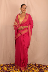 Handwoven Pink & Gold Paithani Saree With Classic Pallu