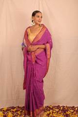Handwoven Purple & Gold Paithani Saree With Floral Motifs