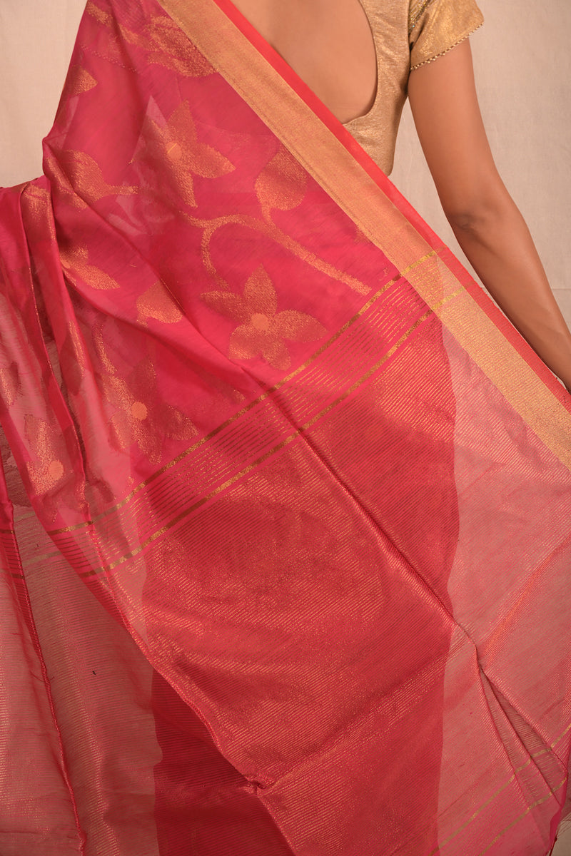 Handwoven Red Cutwork Jamdani Saree