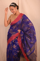 Handwoven Purple Jamdani Floral Motif Saree