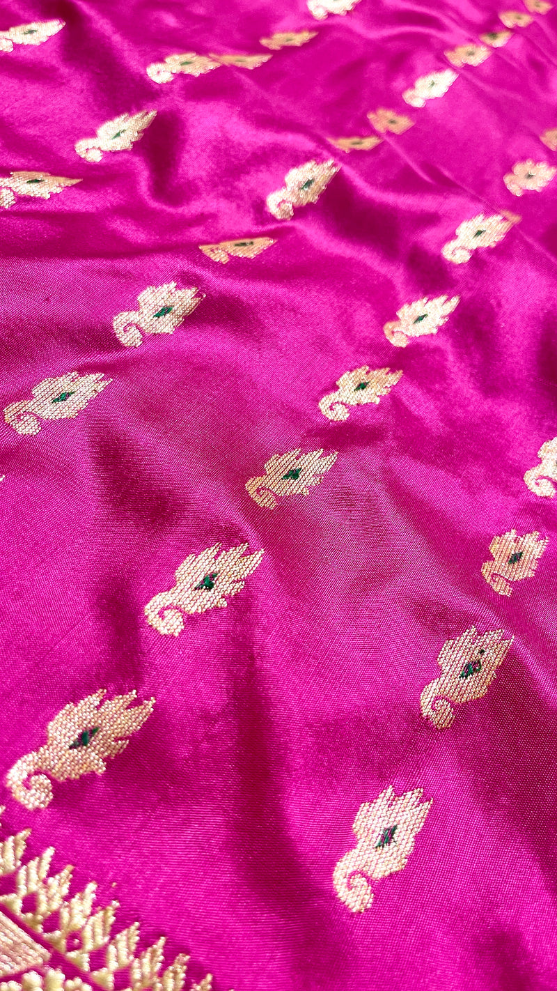 Handloom Kadhua Banarasi Shalu Saree - Sangita Laxmi- Pink Green