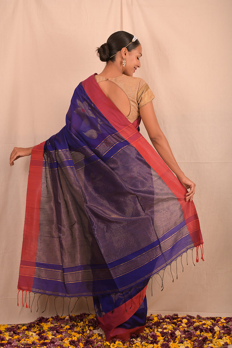 Handwoven Purple Jamdani Floral Motif Saree