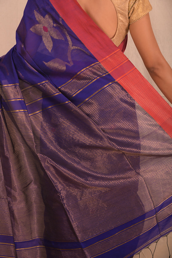Handwoven Purple Jamdani Floral Motif Saree