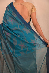 Handwoven Peacock Green Jamdani Motif Saree