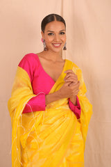 Lemon Yellow Jamdani Floral Motif Saree