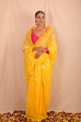 Lemon Yellow Jamdani Floral Motif Saree