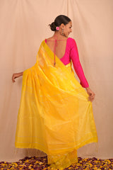 Lemon Yellow Jamdani Floral Motif Saree