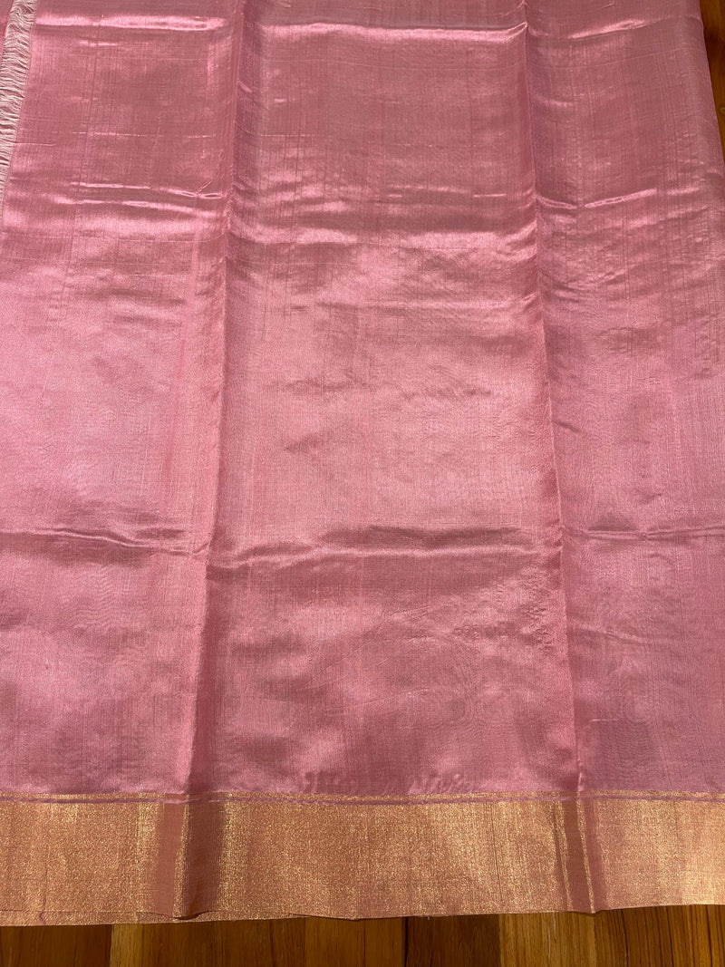 Handloom Silk Chanderi Saree Tree Buta All Over - Pastel Pink