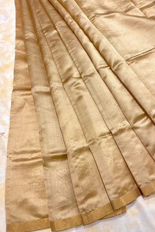 HOV Handloom Chanderi Silk Saree - Plain Zari Pallu Gold - 042-01-02