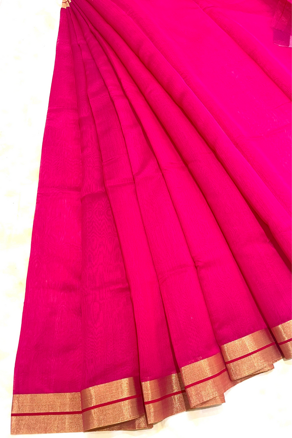 HOV Handloom Chanderi Cotton Silk Saree - Plain Zari Border - 018-03-04