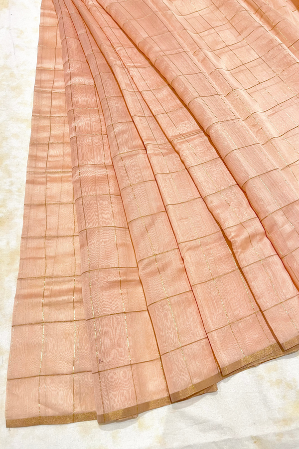 HOV Handloom Chanderi Cotton Silk Saree - Checks - 012-02