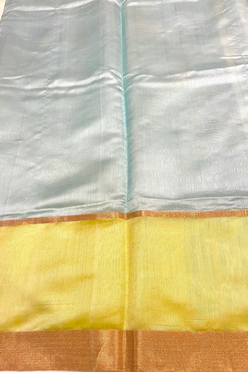 HOV Handloom Chanderi Silk Saree - Border Paisley Buta - Sky Blue - 54-02