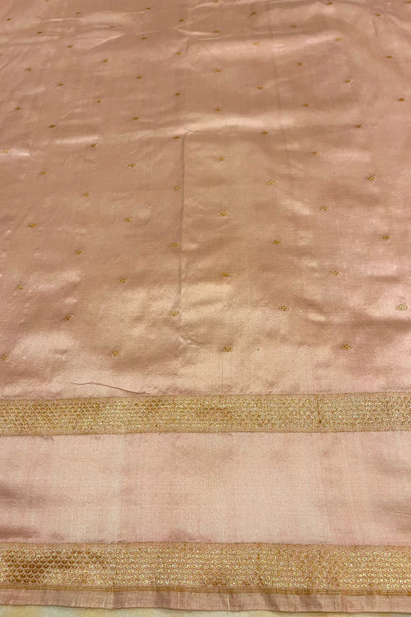 HOV Exclusive Pure Zari Handloom Banarasi Silk Saree - Peach Silver Zari Kasturi - 025