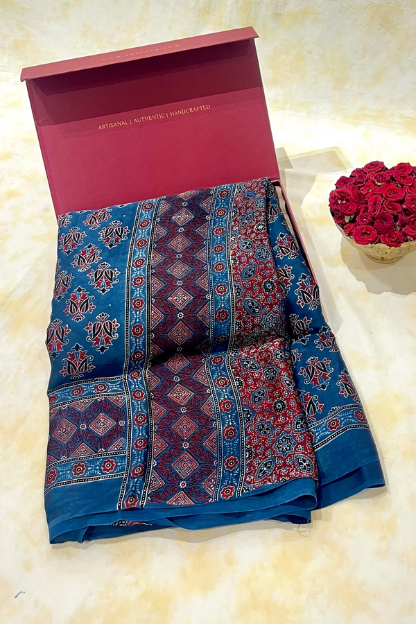 HOV Ajarakh Hand-Block Print Saree - Modal  - 007