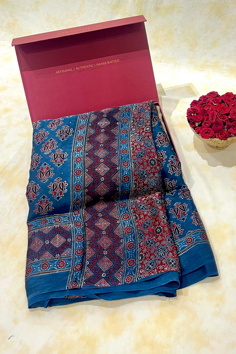 HOV Ajarakh Hand-Block Print Saree - Modal  - 007
