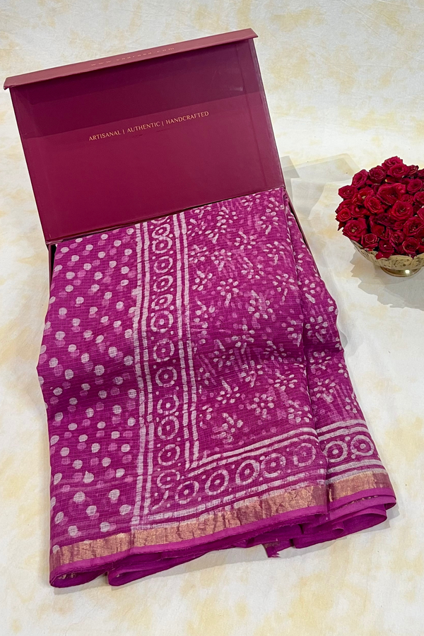 HOV Hand-Block Print Saree Small Border - 010-01
