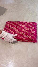 Real Zari Handloom Kadhua Banarasi Katan Silk Saree - Jaangla - Red Blue Minedar