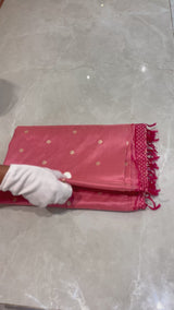 Gold Zari Handloom Kadhua Banarasi Shalu Silk Satin Saree - Small Border - Sangita - All Gold Zari - Peach Red