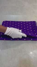 HOV EXCLUSIVE HANDLOOM BANARASI KATAN SILK SAREE - BLUE - CHAMELI BUTA SMALL BORDER - 112