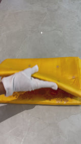 HOV Handloom Banarasi Katan Silk Saree - Roses Border - Yellow - 105