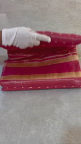 HOV Exclusive Pure Zari Handloom Banarasi Tissue Silk Saree - Red Silver Zari Kasturi - 026