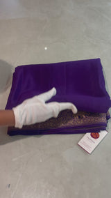 HOV Handloom Banarasi Crepe Silk Saree - Plain Body With Border - Dark Blue- 072